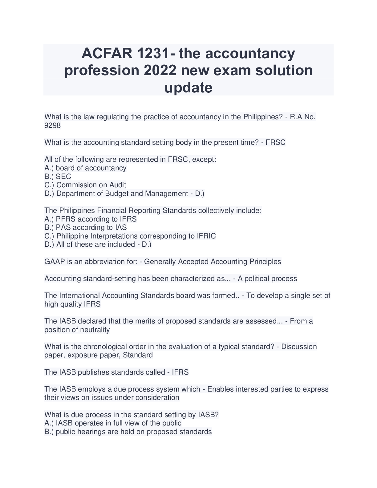 Preview image for ACFAR 1231- the accountancy  profession 2022 new exam solution  update